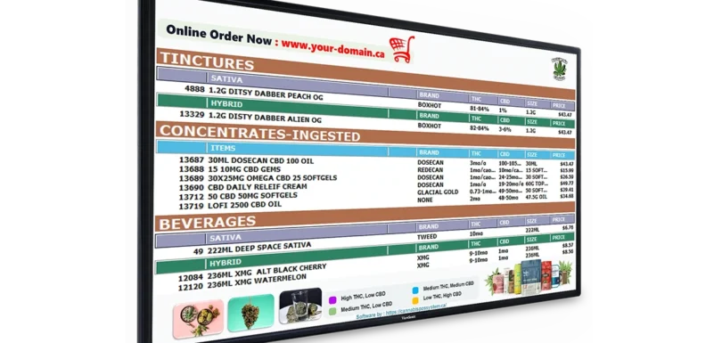 Digital Menu for Cannabis Dispensaries Cannabis Dispensary Digital Display Smart Cannabis Menu Solutions Real-Time Cannabis Menu THC/CBD Levels Display Cannabis Product Showcase Tools Smart Digital Menu for Dispensaries Cannabis Dispensary Product Display Accurate Cannabis Product Information Modern Cannabis Menu Solutions